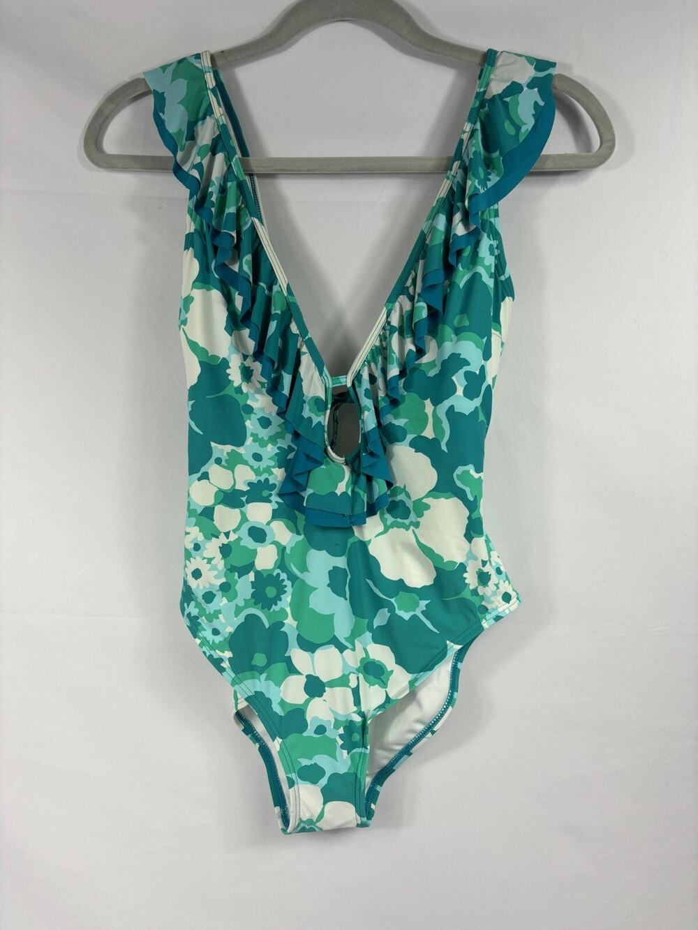 Michael Kors Swim One Piece Bathing Suit Swimsuit Teal Blue White Floral 10